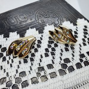 Vintage silver tone earrings with rhinestones